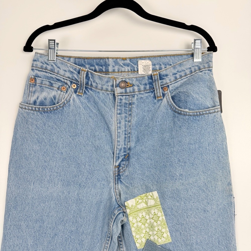 Urban Renewal Women's Blue Patchwork Festival Levi's 550 Boho Tapered Jeans 24 - Picture 5 of 10